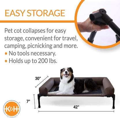 Original Bolster Pet Cot Outdoor Elevated Dog Bed with Removable Bolsters - Chocolate/Black Mesh, Large 30 X 42 X 7 Inches
